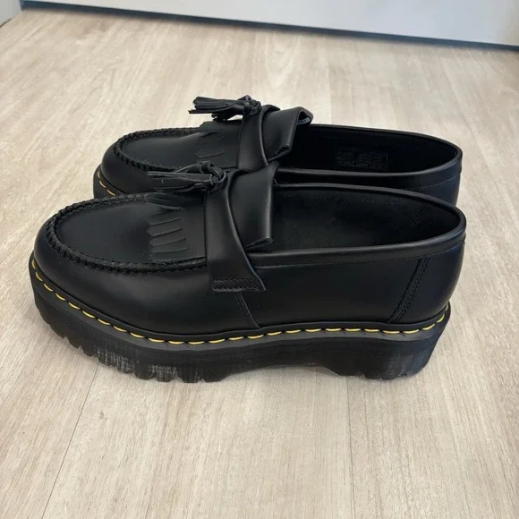 Dr Martens Adrian Quad Loafers Mens Sz 10 Women 11 Black Leather Tassel Platform - Picture 3 of 8